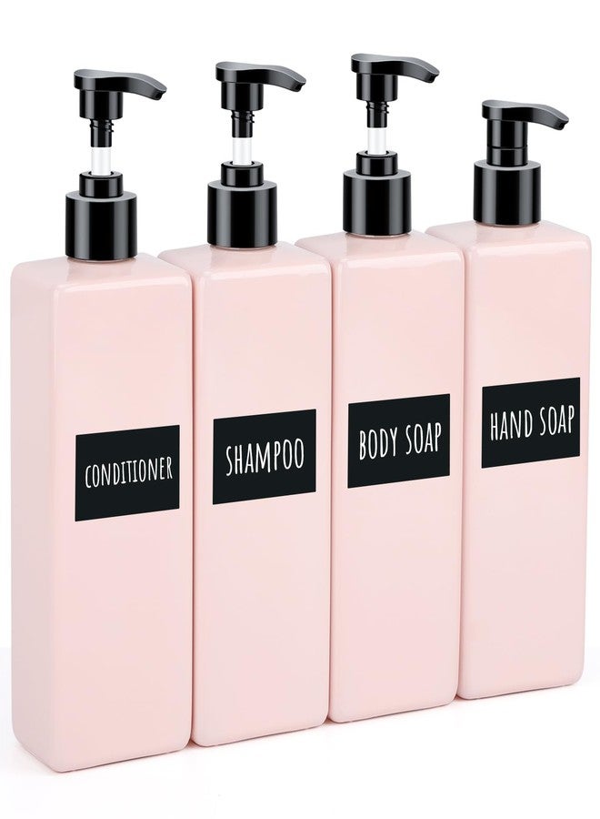 سيج بيوتي مجموعة موزع صابون سيج بيوتي، عبوة من 4 زجاجات استحمام قابلة لإعادة التعبئة سعة 500 مل مع ملصقات، زجاجات بلاستيكية مربعة للشامبو والبلسم سعة 500 مل للحمام، موزع صابون فارغ لليدين والأطباق للمطبخ - Image 1